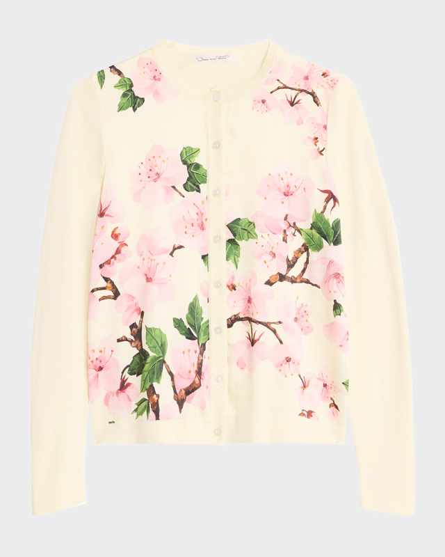 Cherry Blossom Silk Insert Crewneck Cardigan
